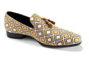 Gold Windowpane Tassel Loafer