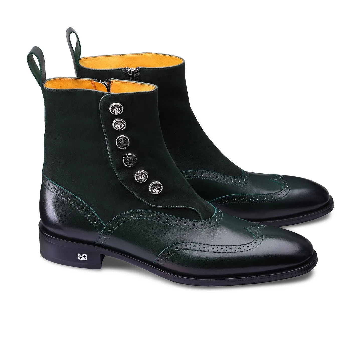 Green Suede & Leather Brogue High-Top Boots