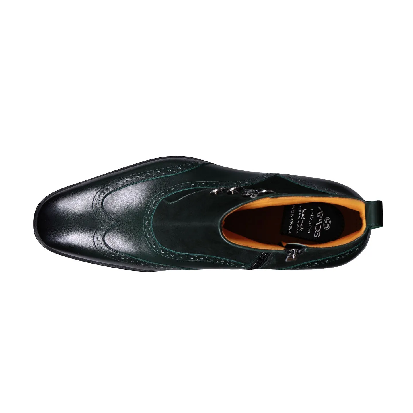 Green Suede & Leather Brogue High-Top Boots