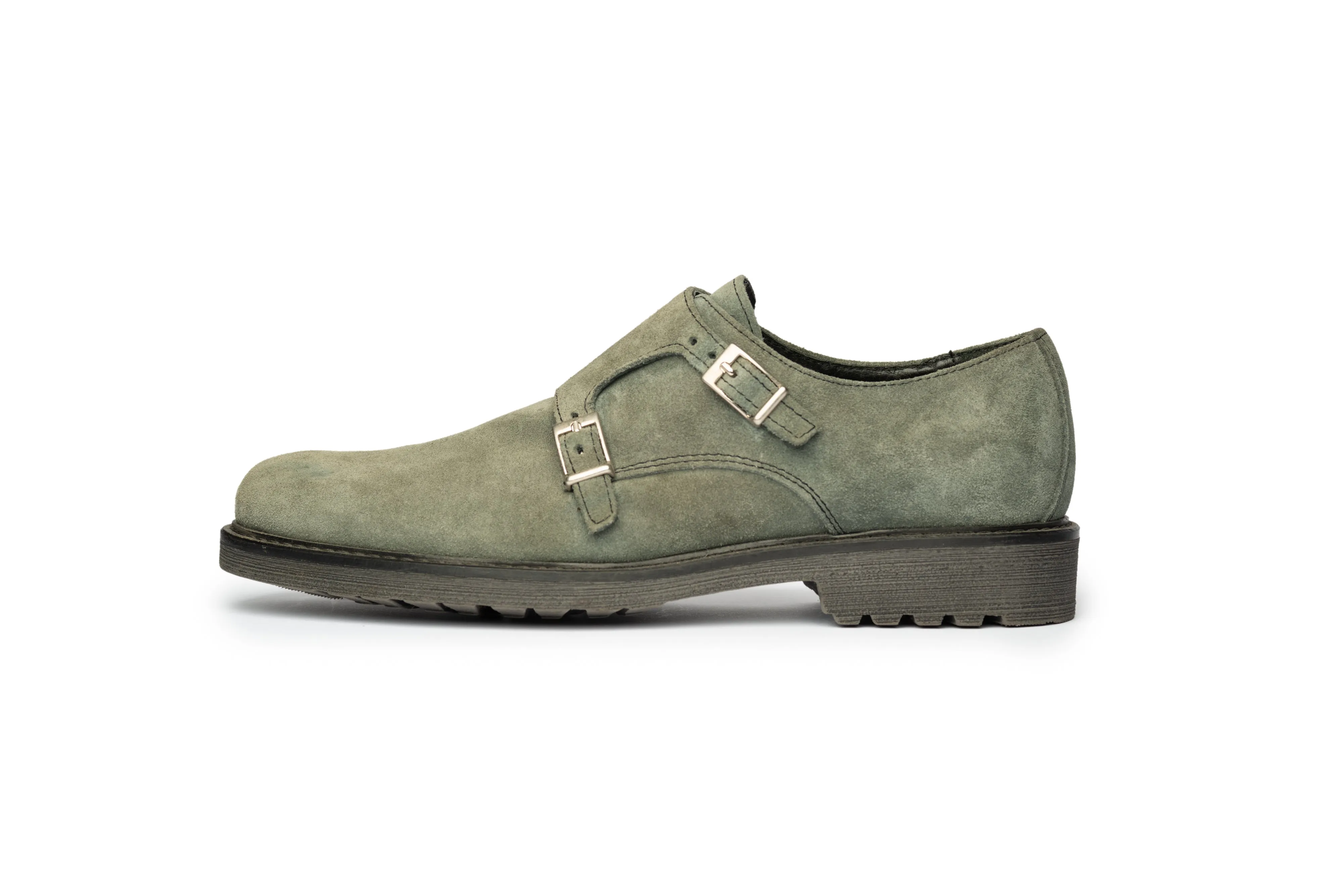 Grey Suede Double Monk Strap