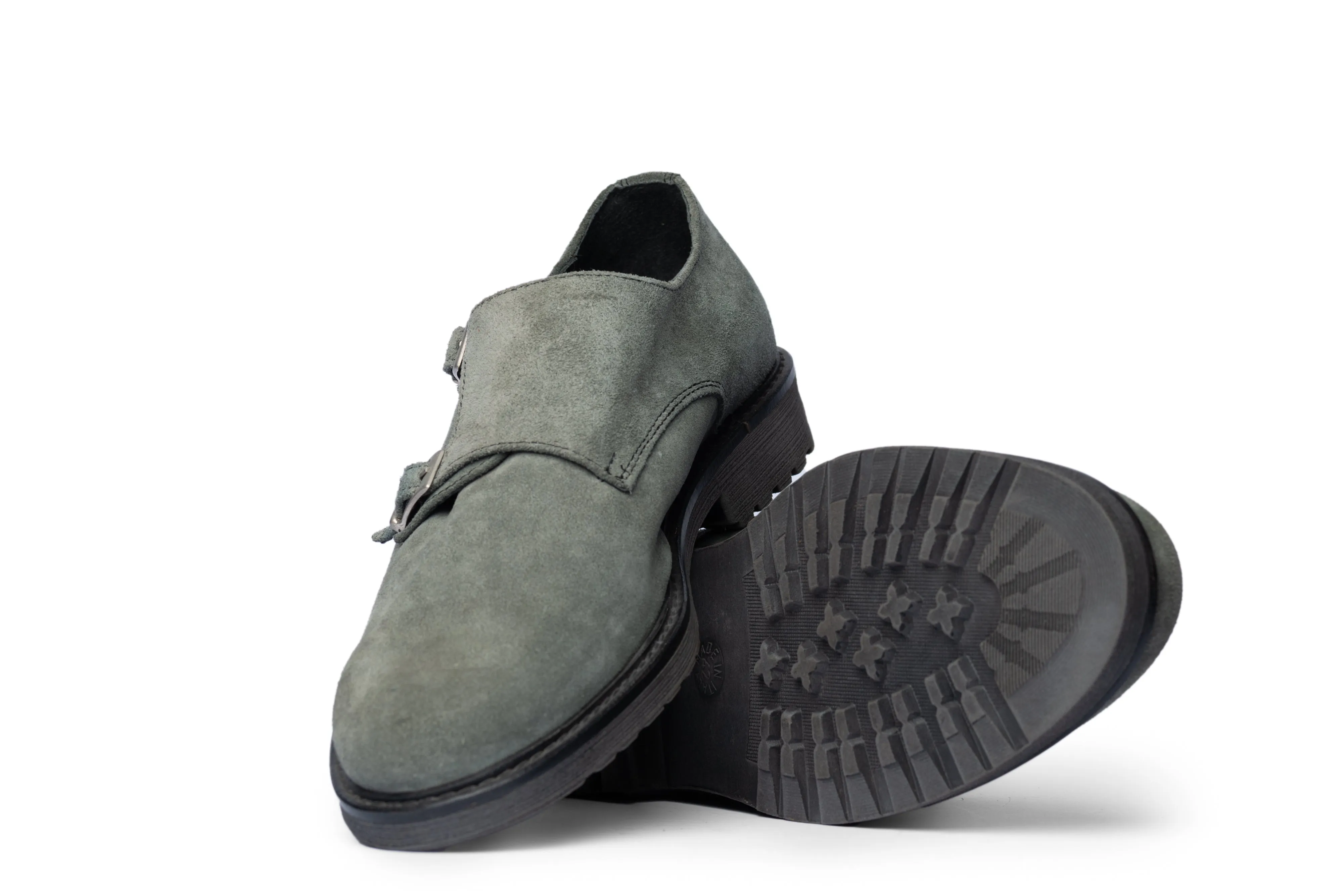 Grey Suede Double Monk Strap