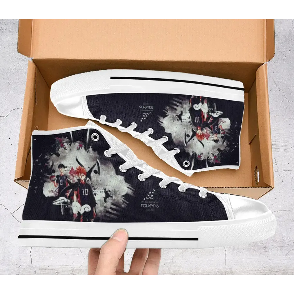 Haikyuu Hinata Fly High Raven Anime Shoes High Top Sneakers for Kids and Adults