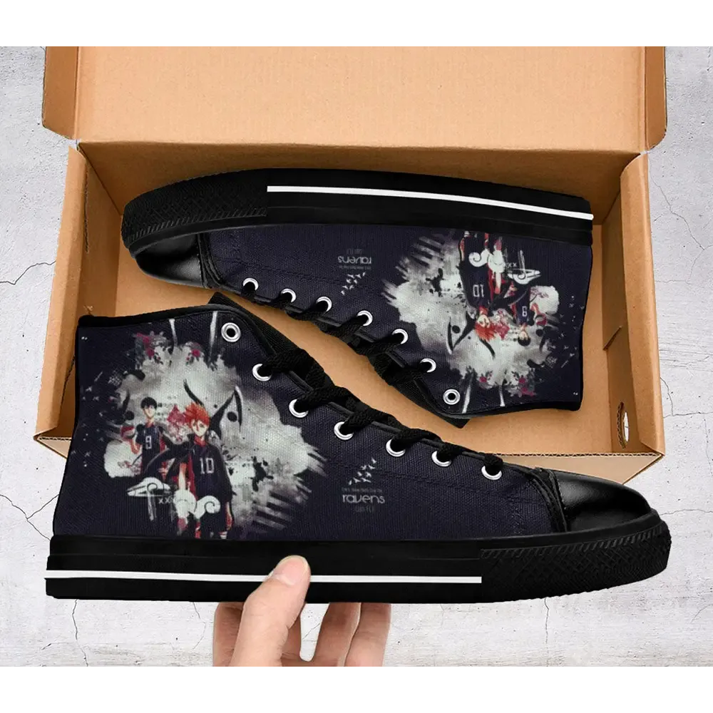Haikyuu Hinata Fly High Raven Anime Shoes High Top Sneakers for Kids and Adults