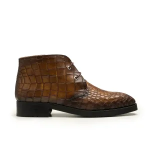 Handmade Custom Crocodile Pattern Calf Leather Chukka Boots