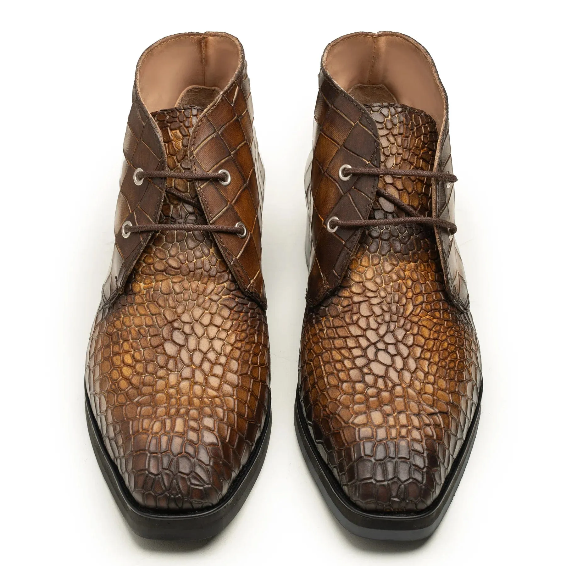 Handmade Custom Crocodile Pattern Calf Leather Chukka Boots