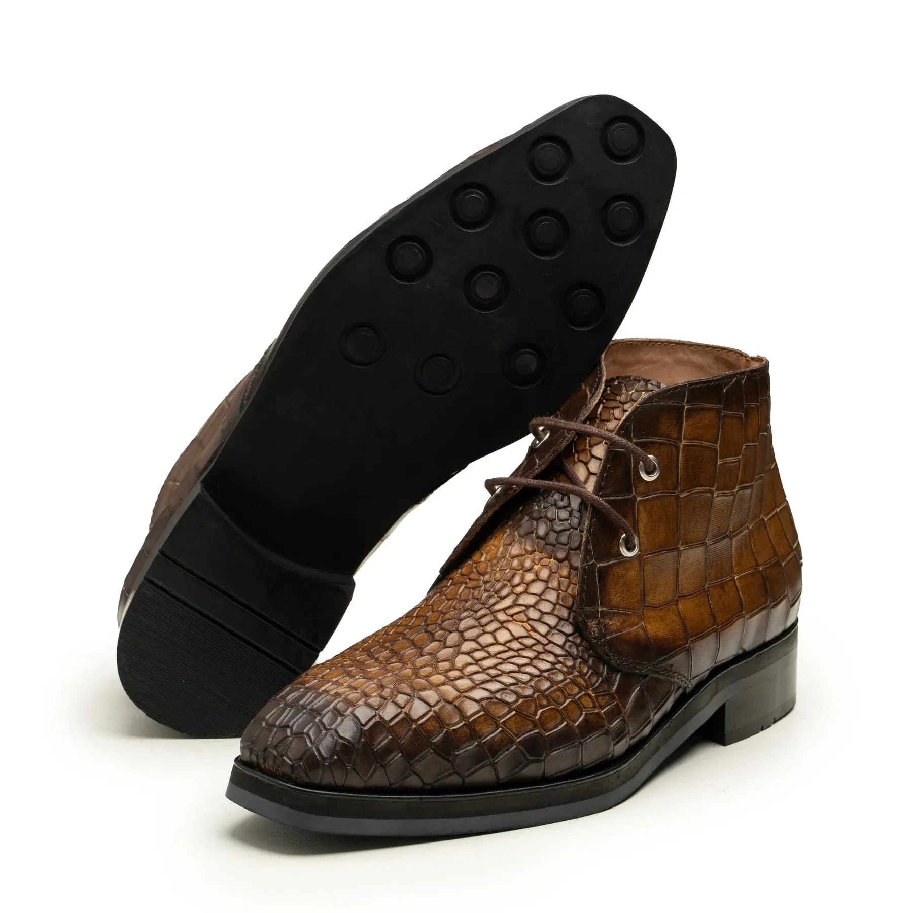 Handmade Custom Crocodile Pattern Calf Leather Chukka Boots
