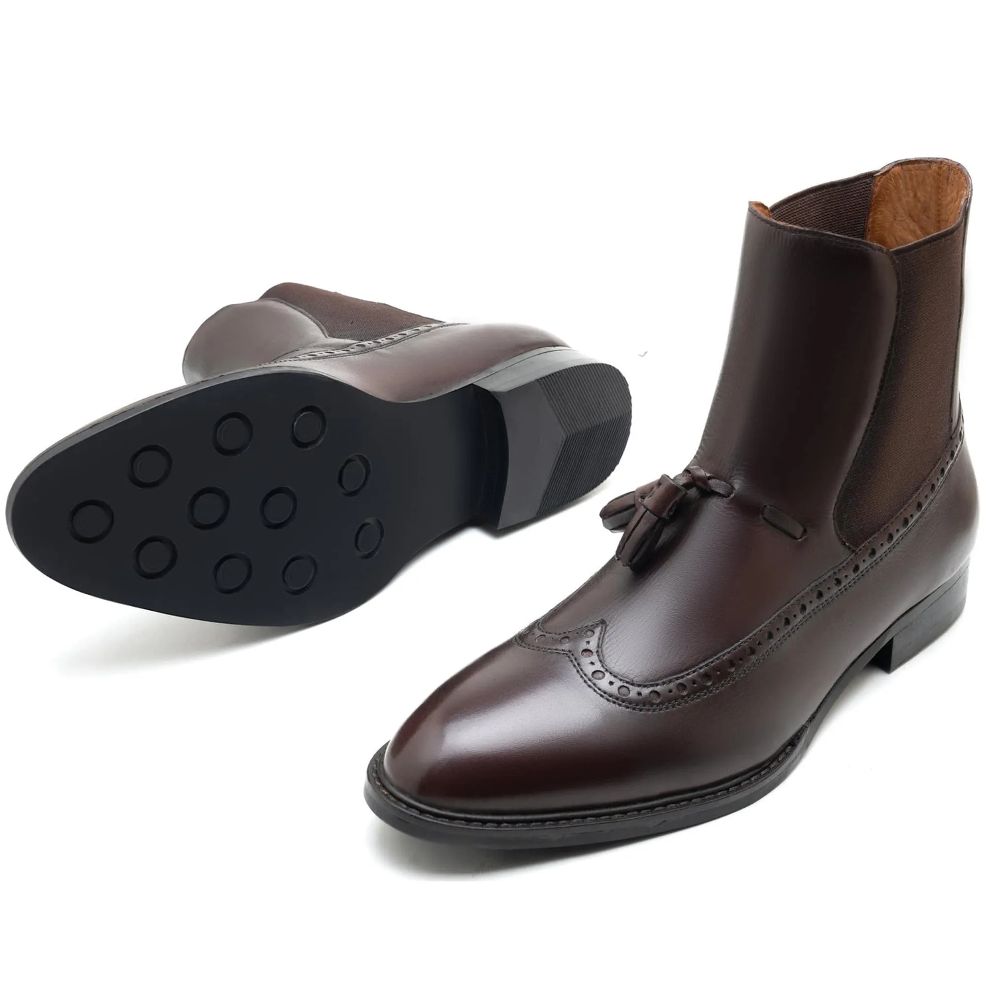 Handmade Customisable Brown Leather Tussle Chelsea Boots For Men