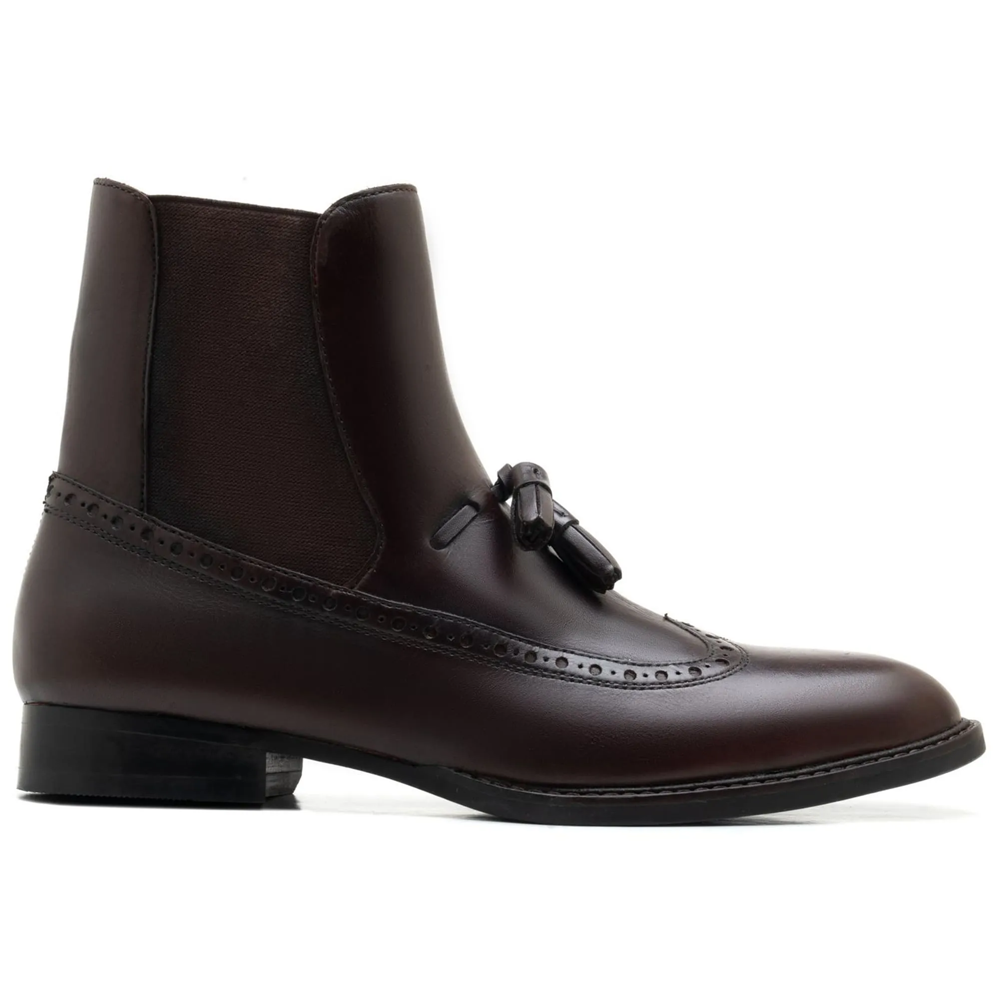 Handmade Customisable Brown Leather Tussle Chelsea Boots For Men