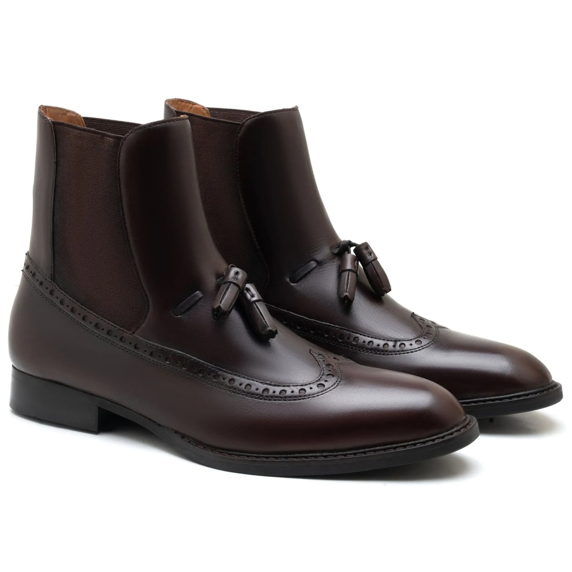 Handmade Customisable Brown Leather Tussle Chelsea Boots For Men