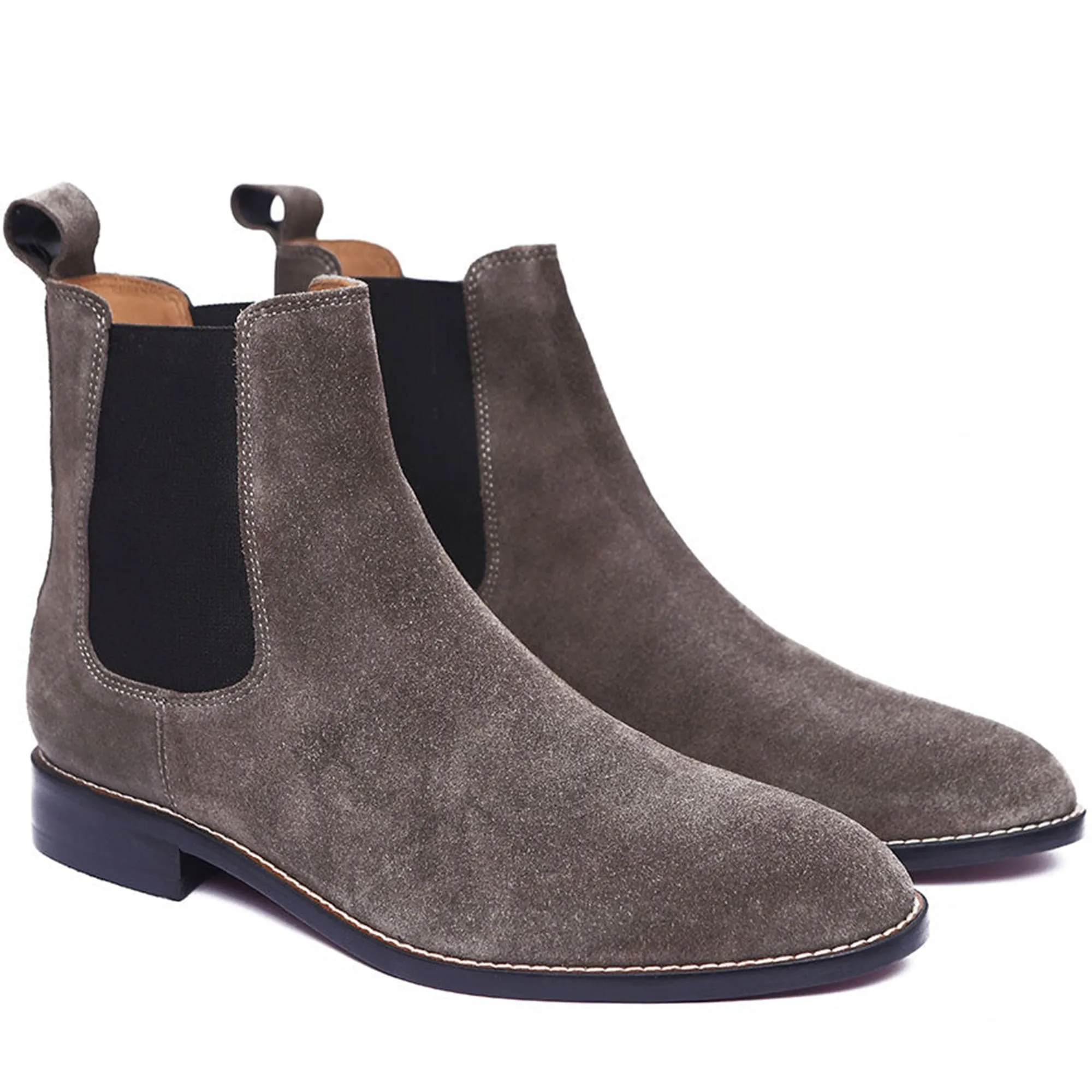 Handmade Customisable Gray Suede Leather Chelsea Boots For Men