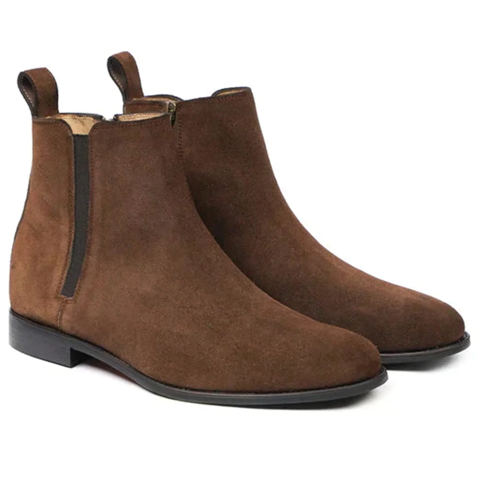 Handmade Customisable Suede Leather Brown Chelsea Boots For Men