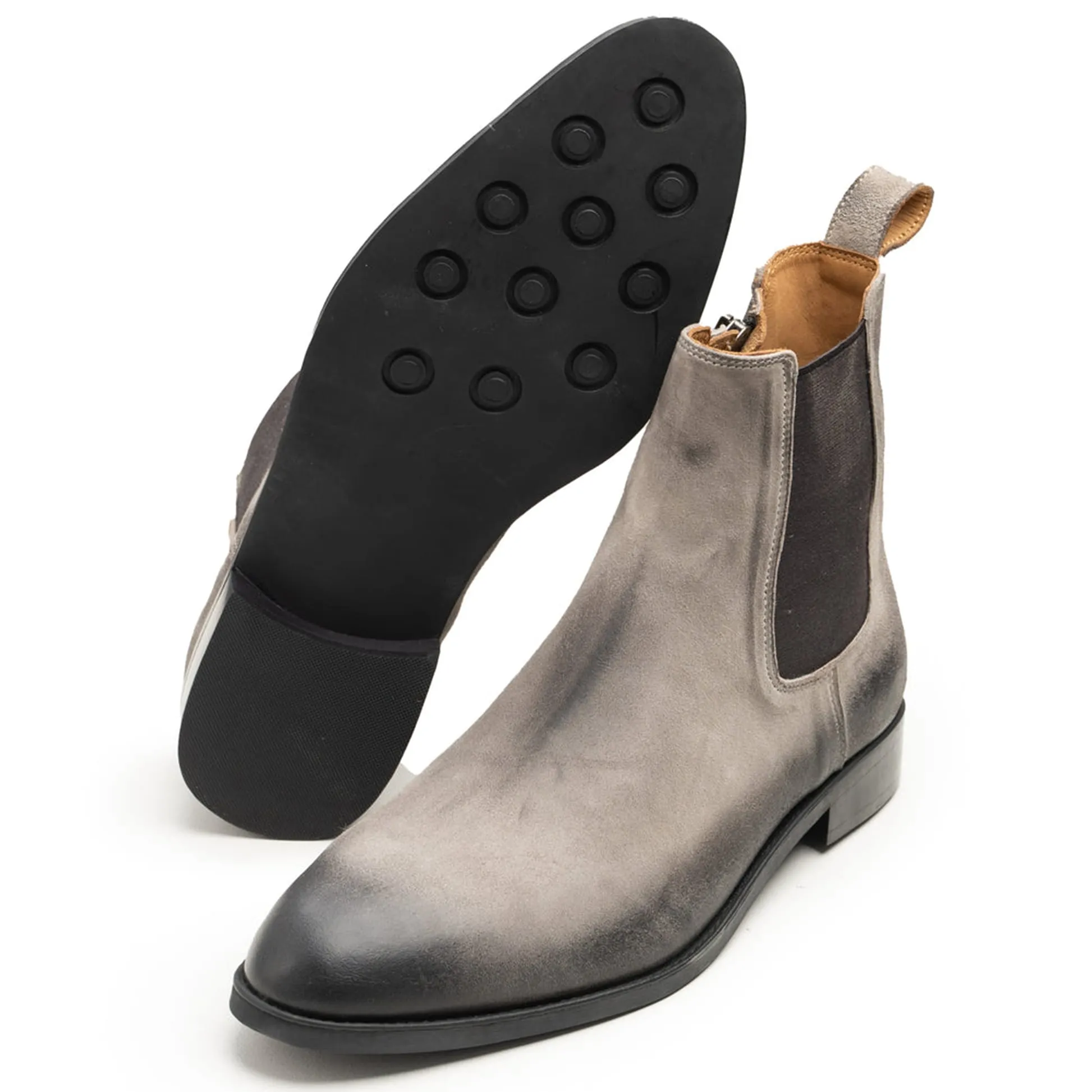 Handmade Customisable Suede Leather Gray Chelsea Boots For Men