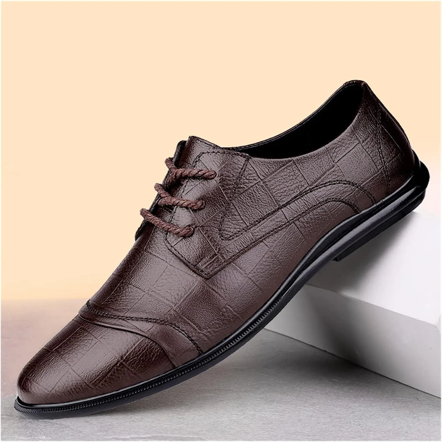 HASMI First Layer Cowhide Driving Business Leather Shoes Low Top Pointed Toe Office Formal Leather Shoes Casual Men's Shoes