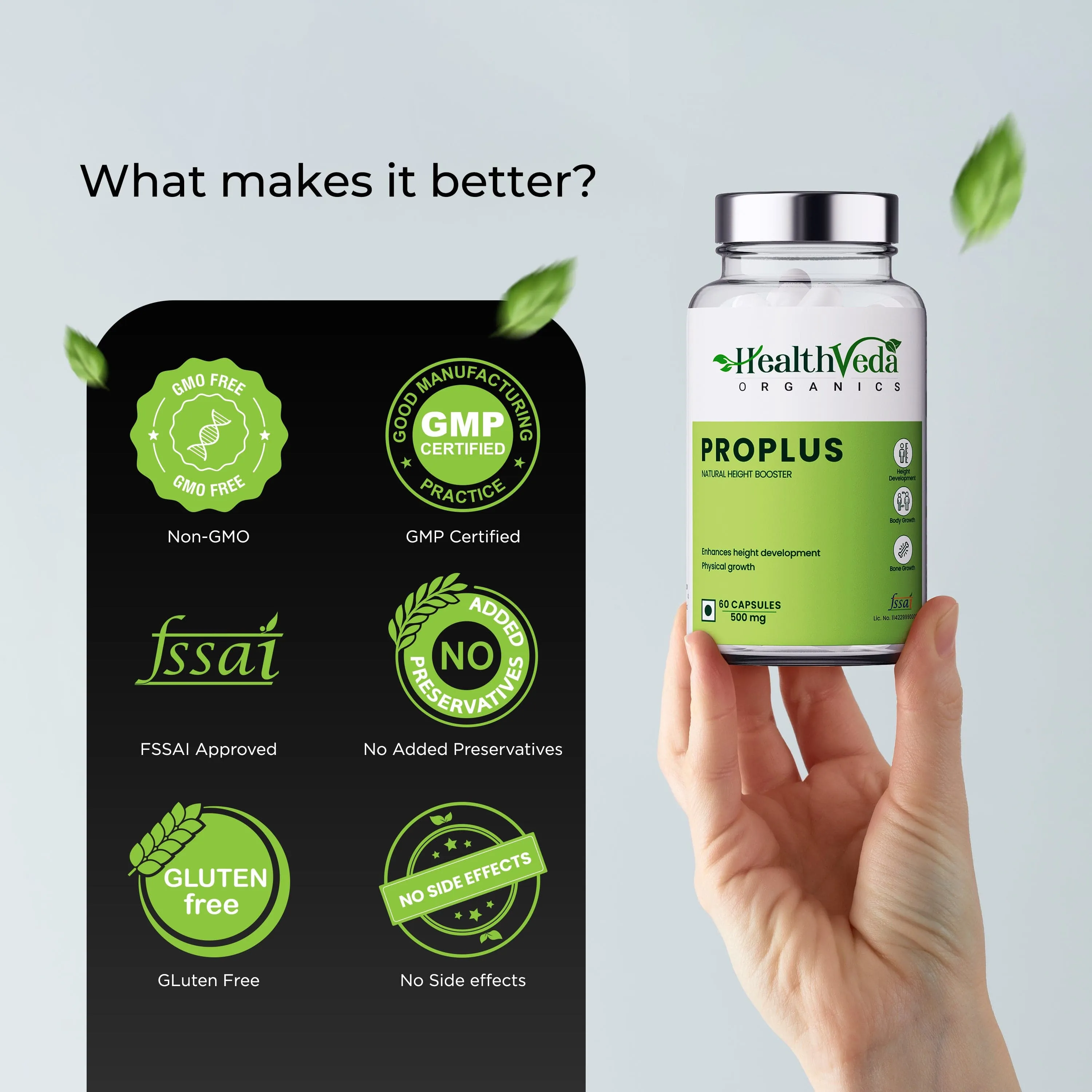 Health Veda Organics ProPlus Natural Height Booster - 60 Veg Capsules