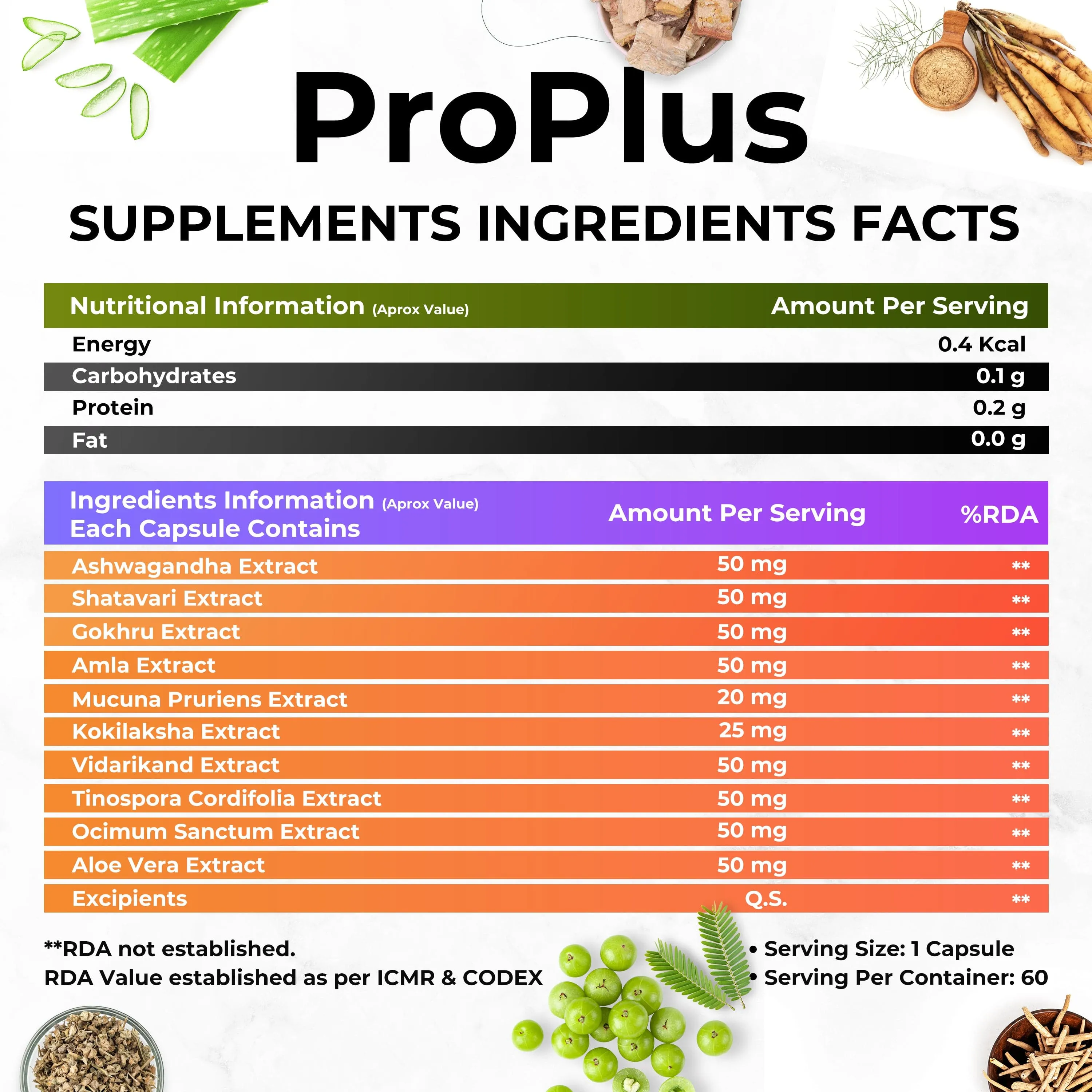 Health Veda Organics ProPlus Natural Height Booster - 60 Veg Capsules
