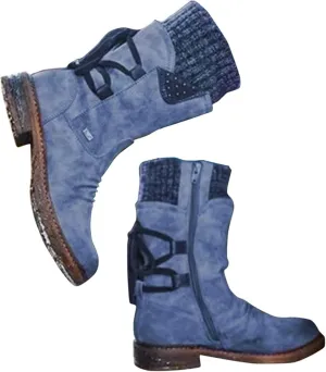 Heccie Boots, Lace up Wide Calf Boots, Boots with Socks Built in Women, Lock Boots, Black Back Lace up Boots