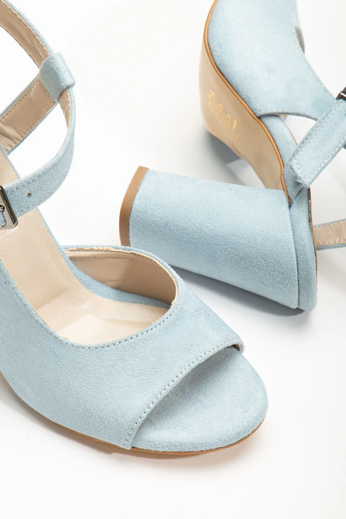 Heeled Baby Blue Suede Women's Shoes