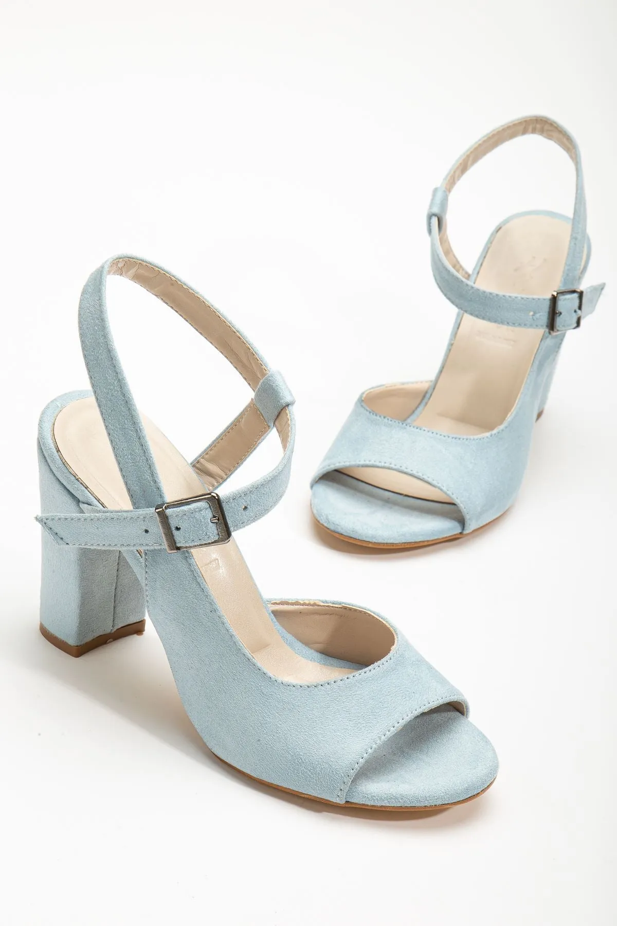 Heeled Baby Blue Suede Women's Shoes