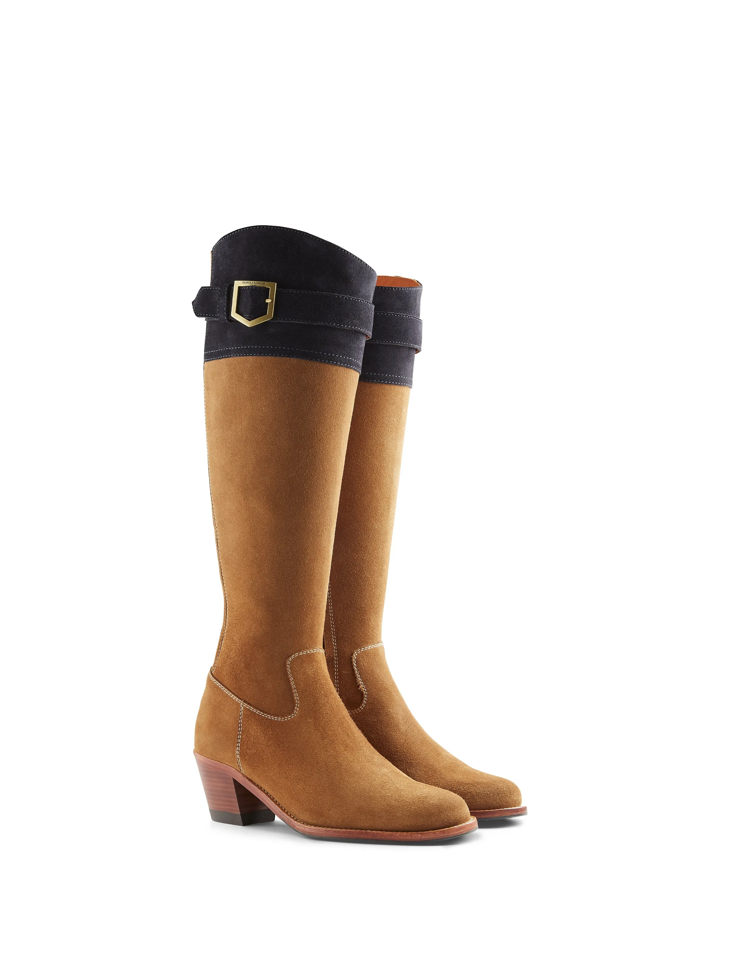 Heeled Olympia - Tan & Navy Suede