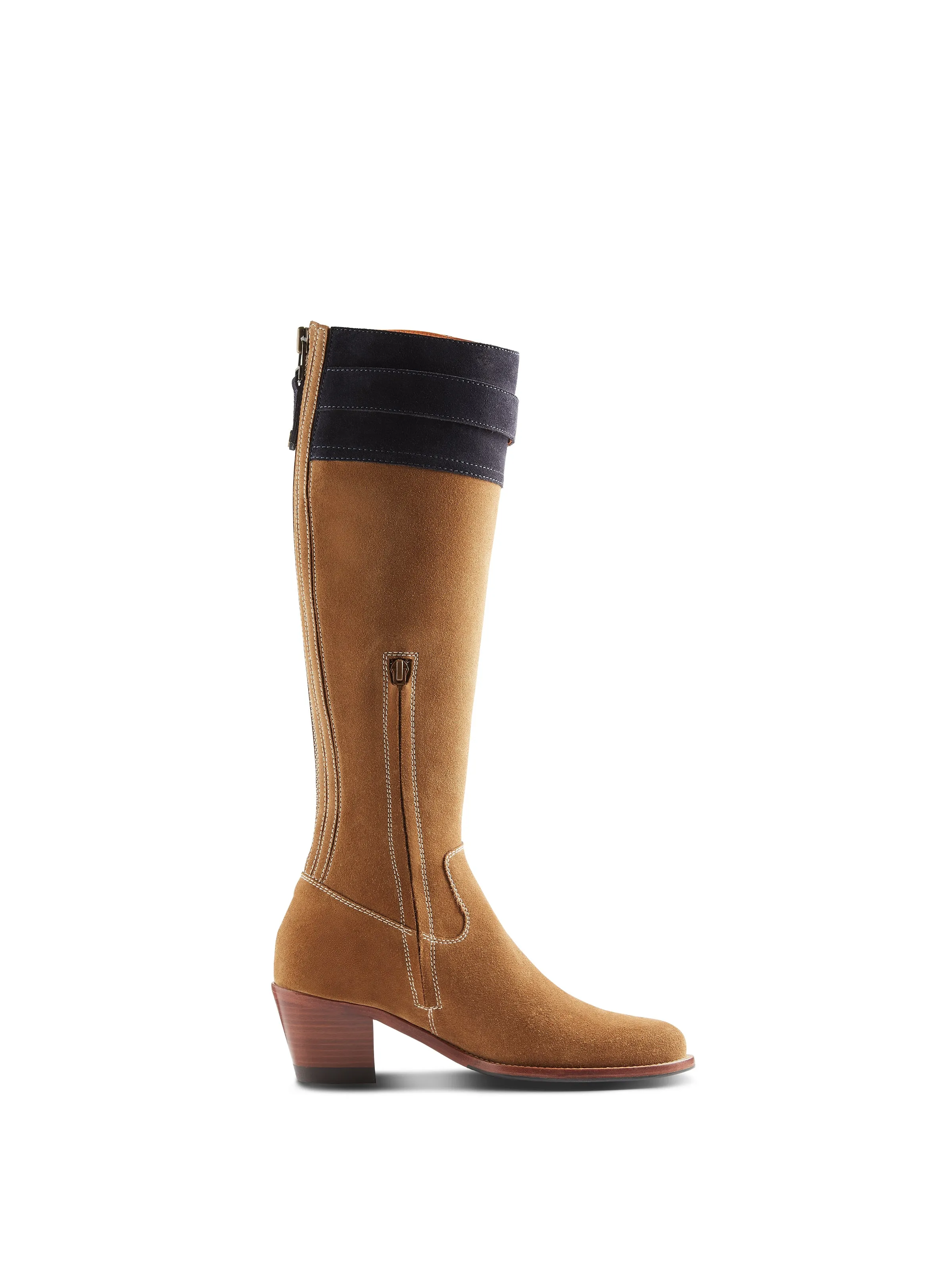 Heeled Olympia - Tan & Navy Suede