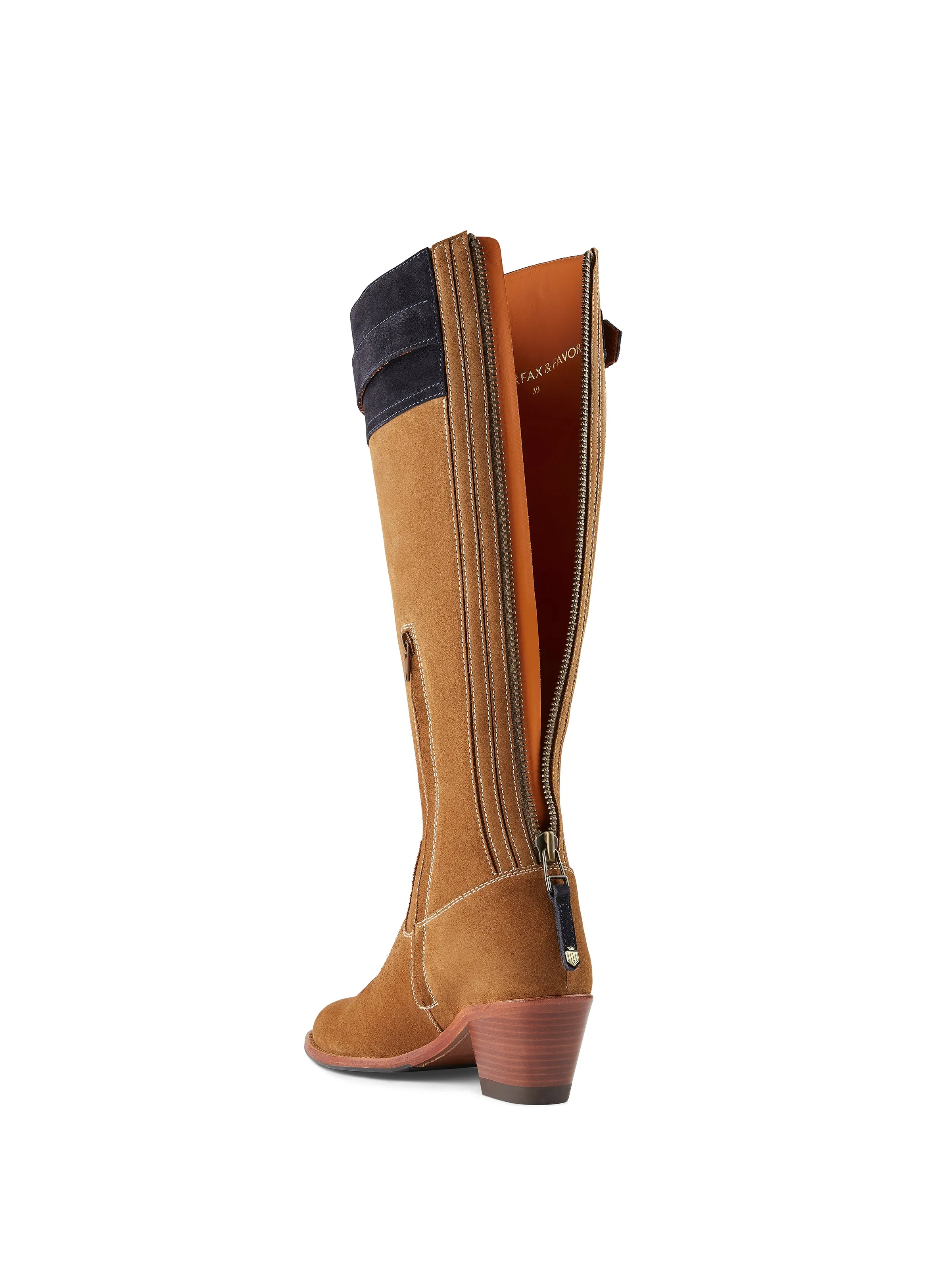 Heeled Olympia - Tan & Navy Suede