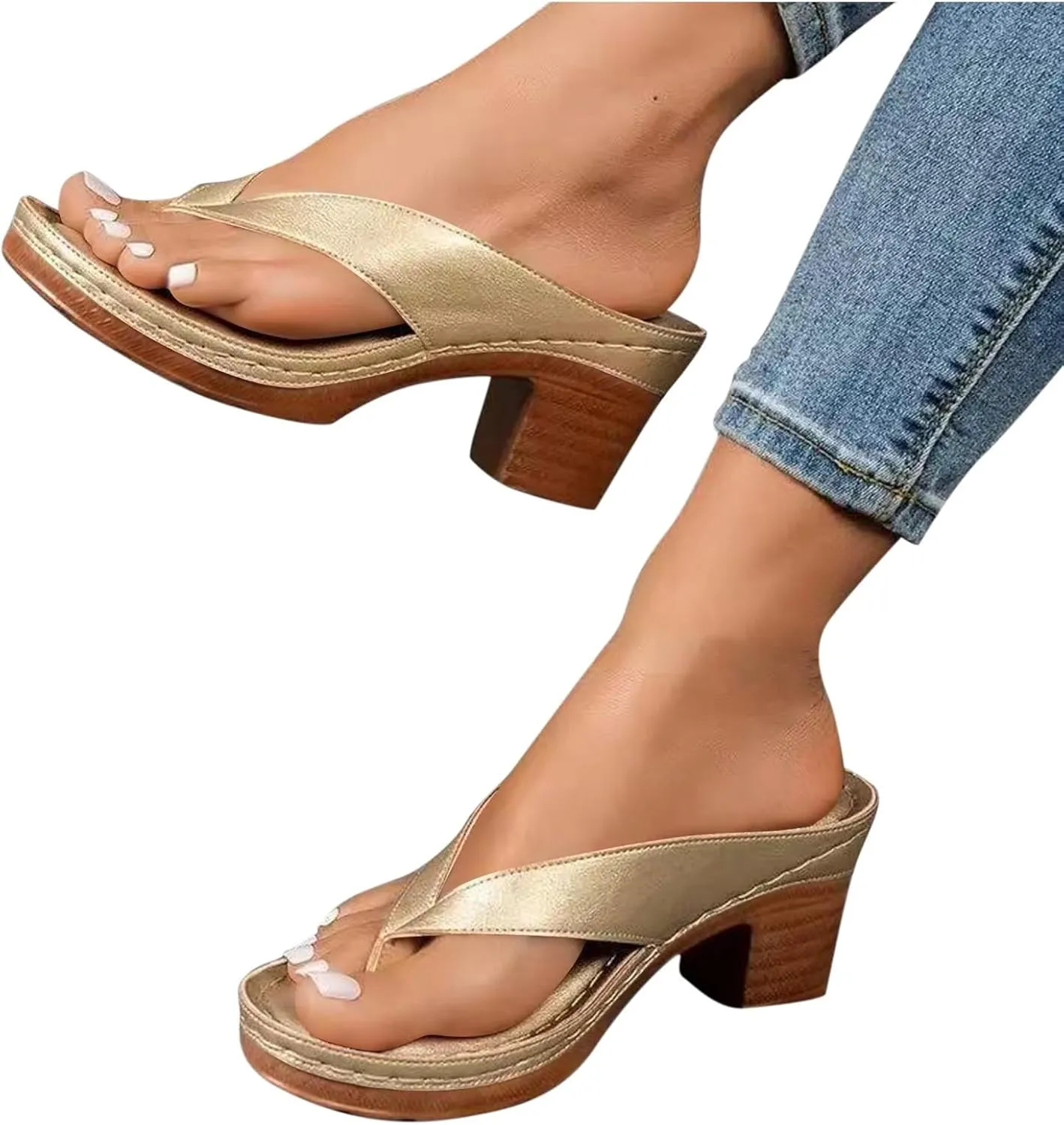Heels for Women Flip Flops Block Low Heel Thong Sandals Summer Dressy Orthopedic Sandal Arch Support Slip On Heels
