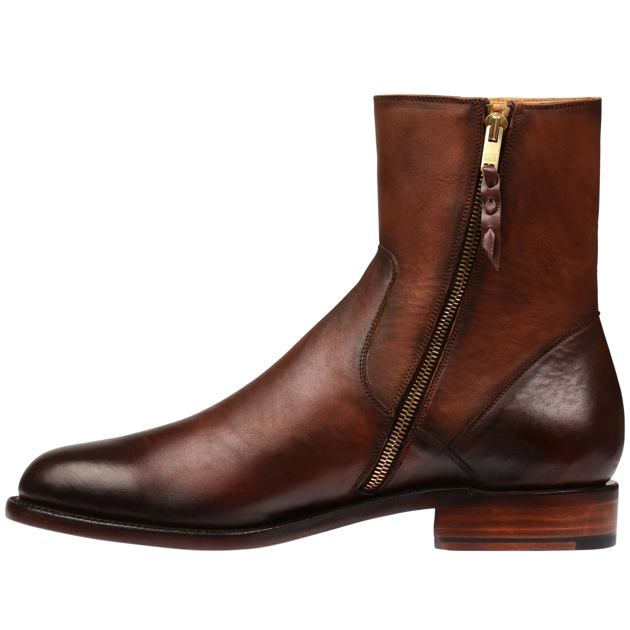 Height Increasing Tan Leather Draven Zipper Boots - AW24