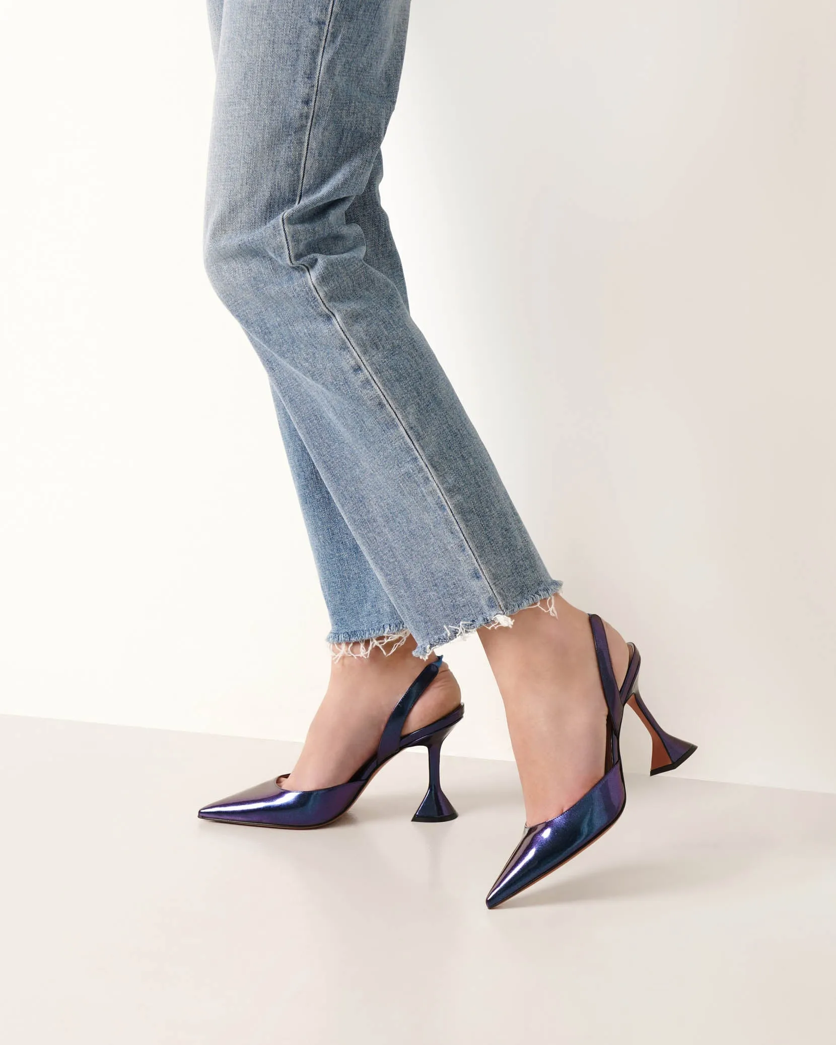 Holli sling patent metallic pumps