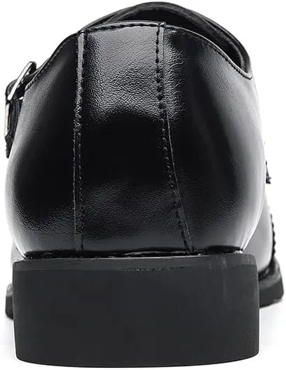 HOOENG Formal Shoes Dress Oxford for Men Slip On Round Burnished Toe Double Monk Strap Vegan Leather Block Heel Slip Resistant Low Top Walking
