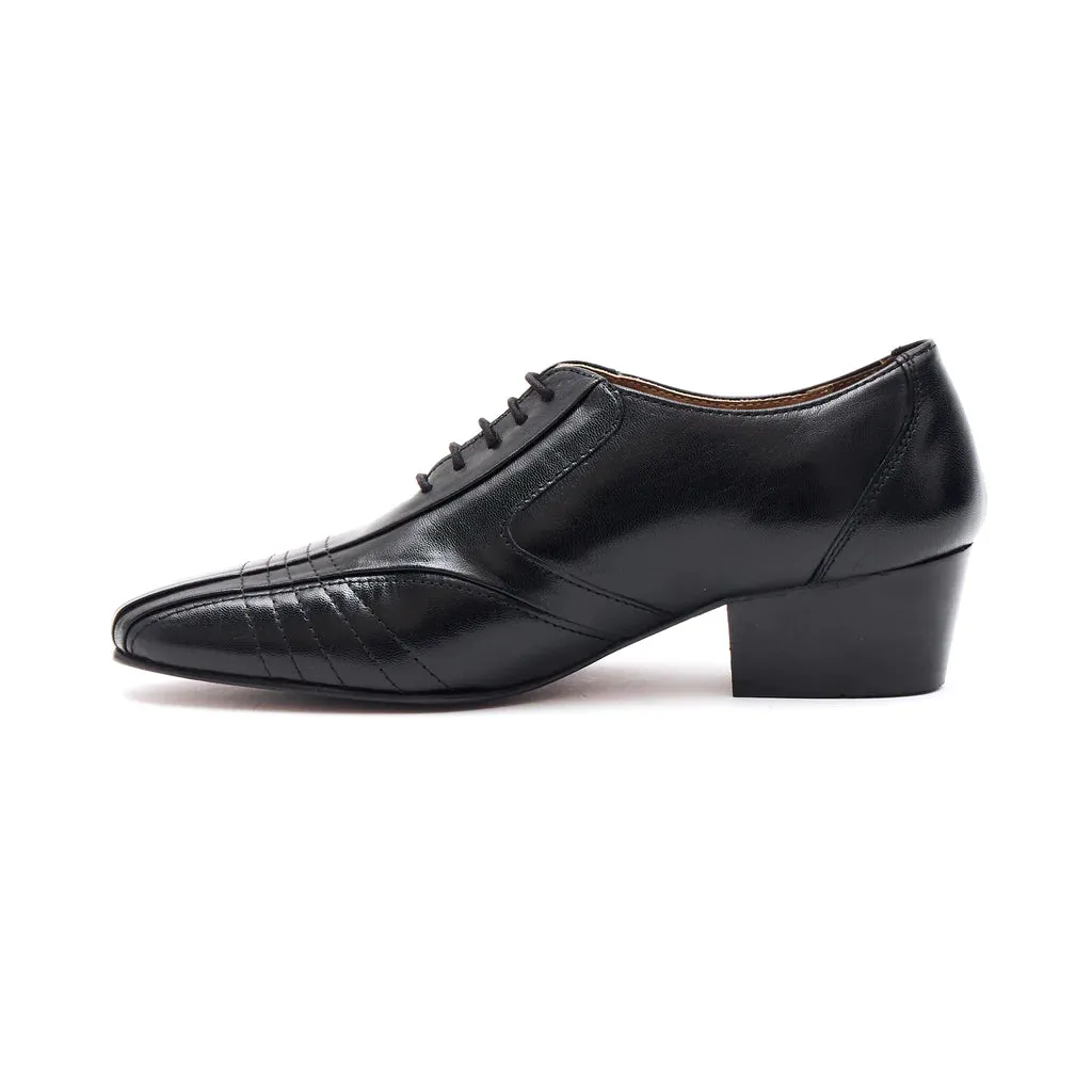 HUDSON- MEN'S LUCINI CUBAN HEEL FORMAL CASUAL PARTY WEDDING LEATHER SHOES BLACK