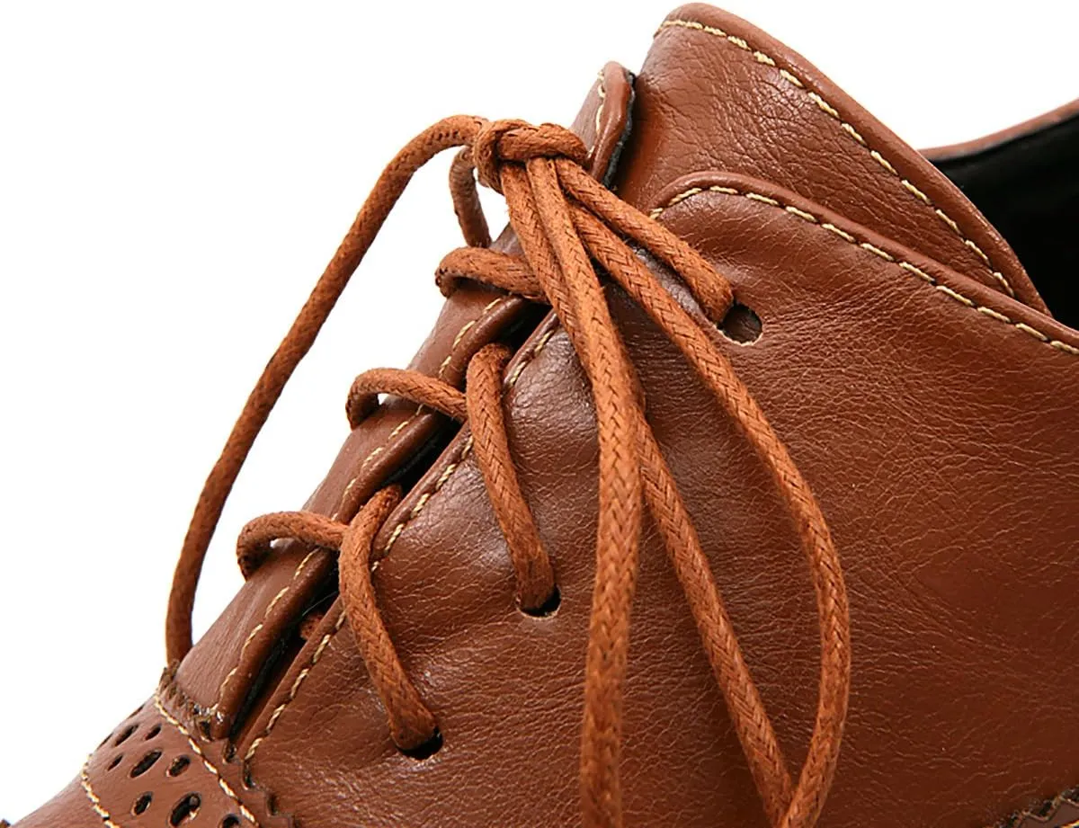 Inornever Brogue Shoe Womens Classic Sweet Mid Heel Lace Up Carving PU Wingtip Oxfords Leather Shoes