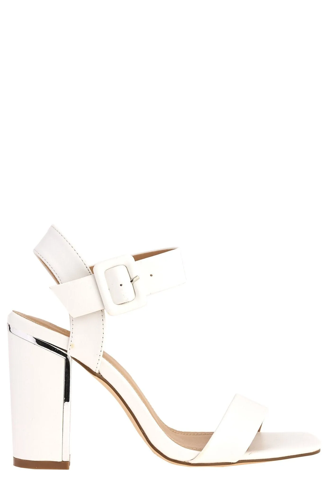 Iraya Thick Anklestrap  Block Heel Sandal in White Matt