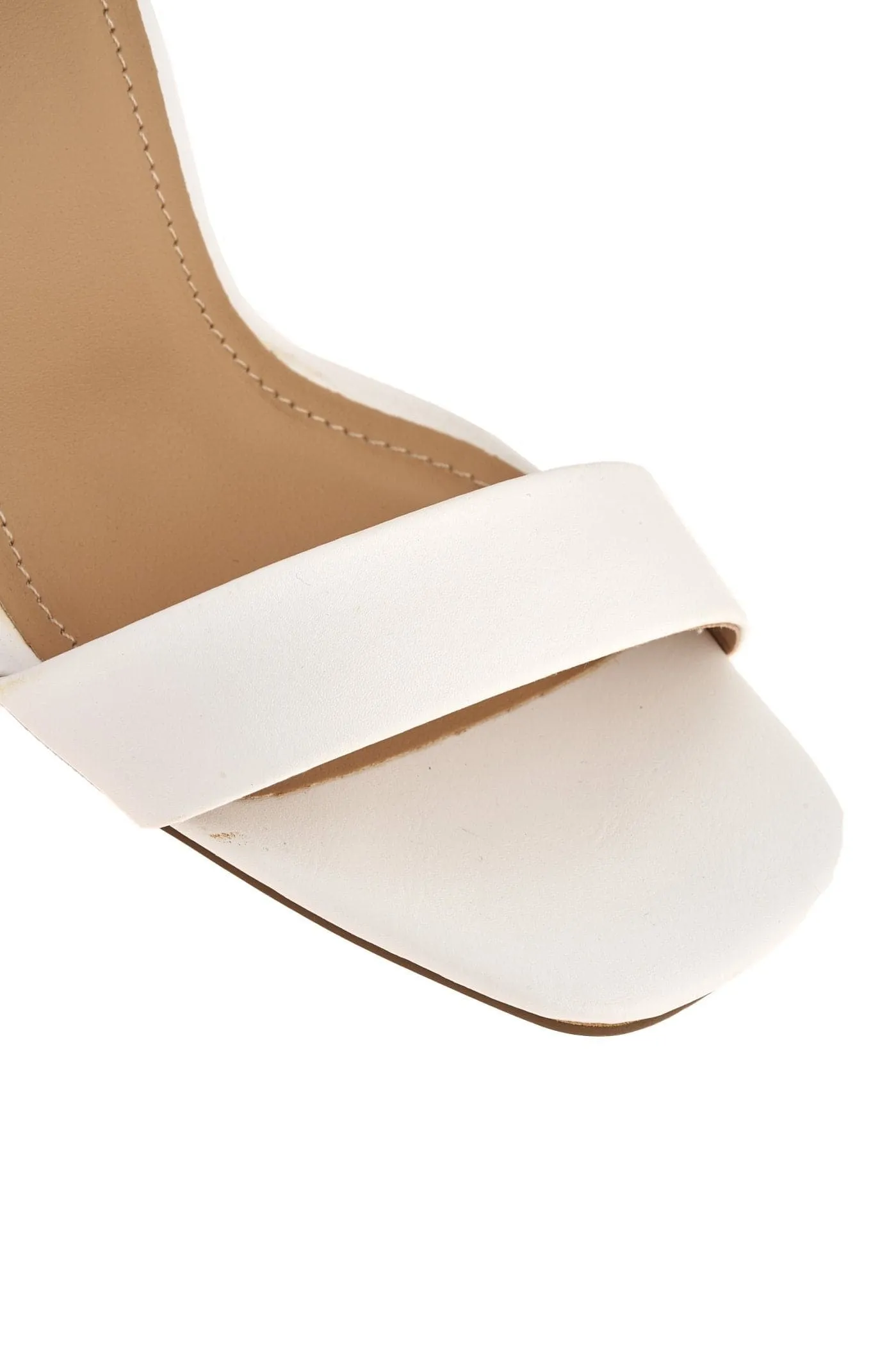 Iraya Thick Anklestrap  Block Heel Sandal in White Matt