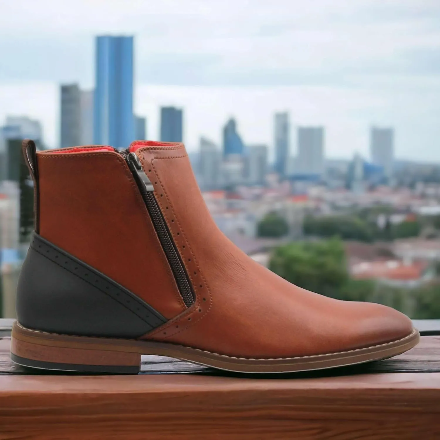 Jazam Men's 49904 Leather Lined Double Zip Cap Toe Dress Bootie Ankle Boots