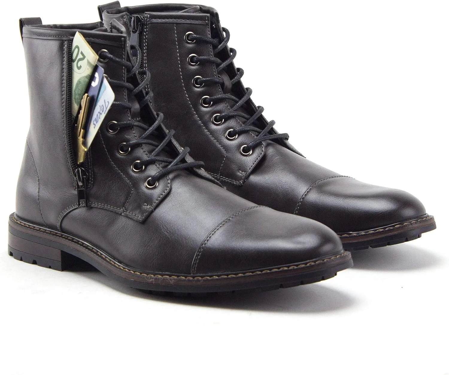 Jazam Men's Carson Distressed Cap Toe Tall Motorcycle Military Combat Dress Boots