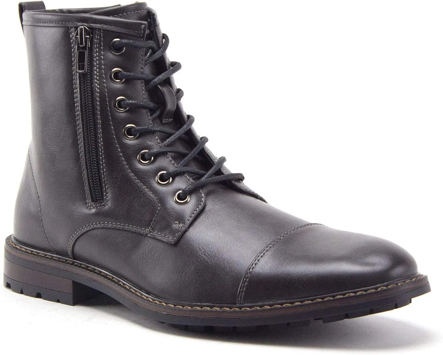 Jazam Men's Carson Distressed Cap Toe Tall Motorcycle Military Combat Dress Boots