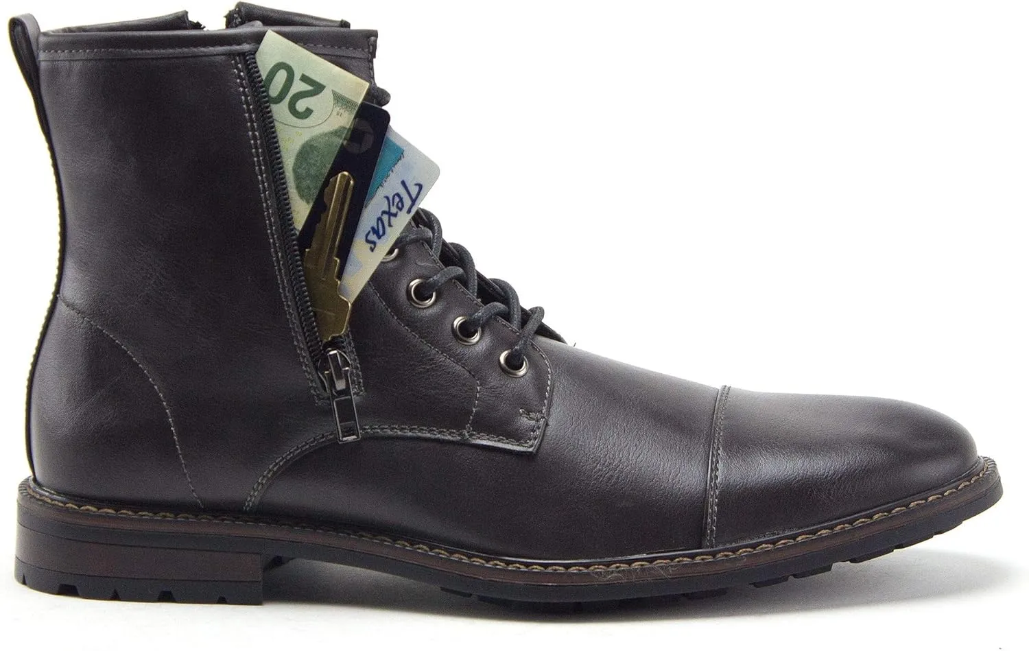 Jazam Men's Carson Distressed Cap Toe Tall Motorcycle Military Combat Dress Boots