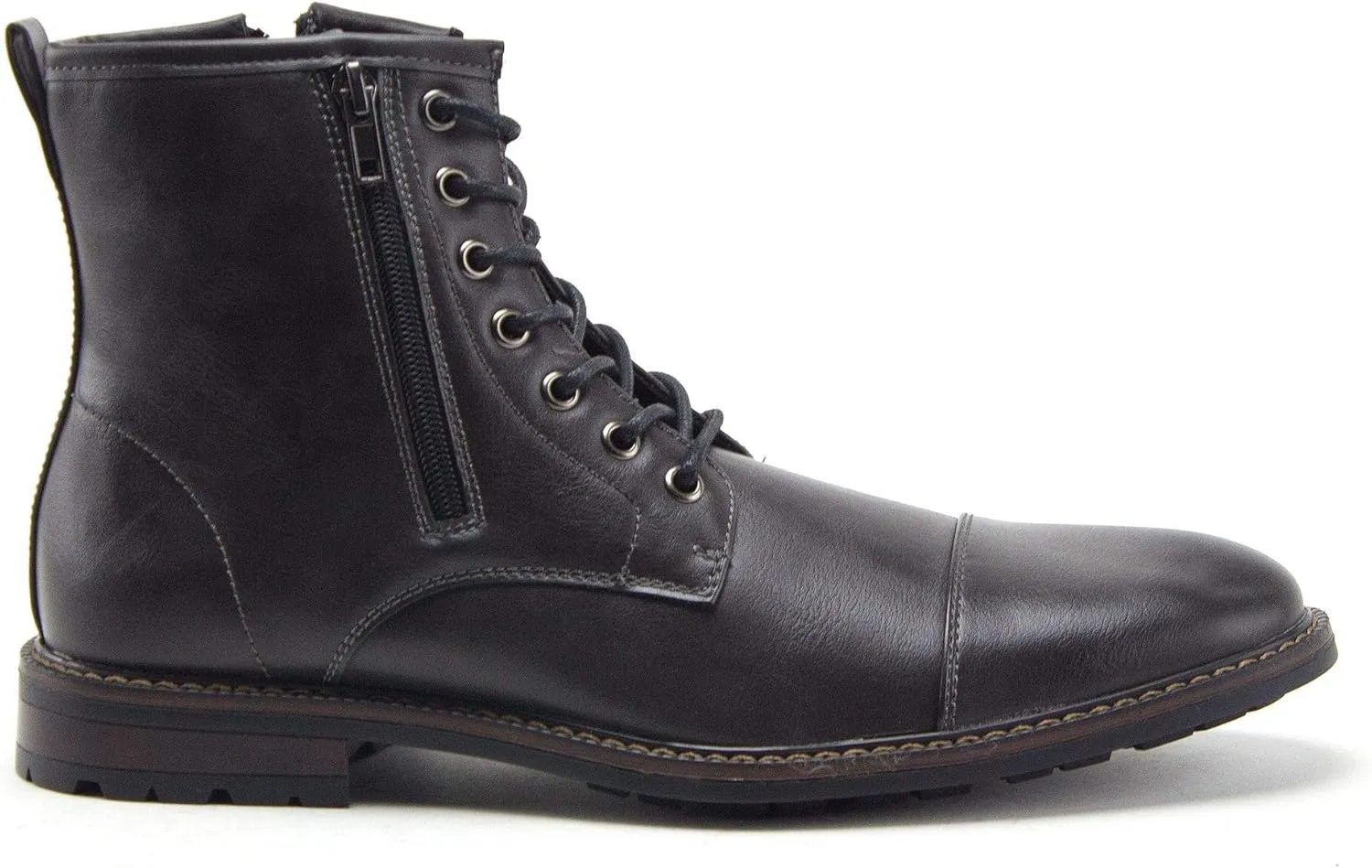 Jazam Men's Carson Distressed Cap Toe Tall Motorcycle Military Combat Dress Boots