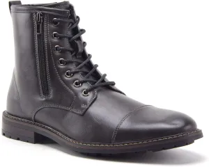 Jazam Men's Carson Distressed Cap Toe Tall Motorcycle Military Combat Dress Boots