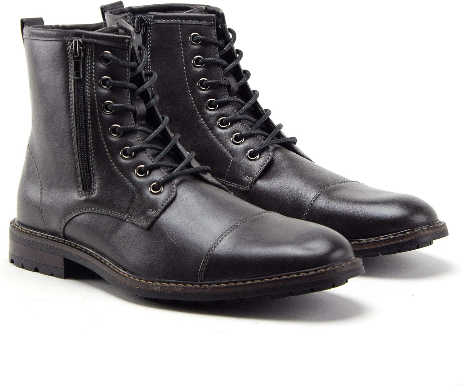 Jazam Men's Carson Distressed Cap Toe Tall Motorcycle Military Combat Dress Boots