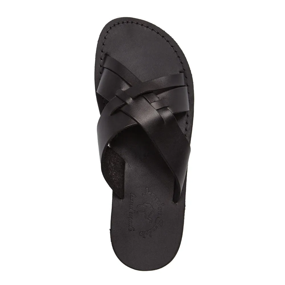Jesse - Leather Woven Strap Sandal | Black