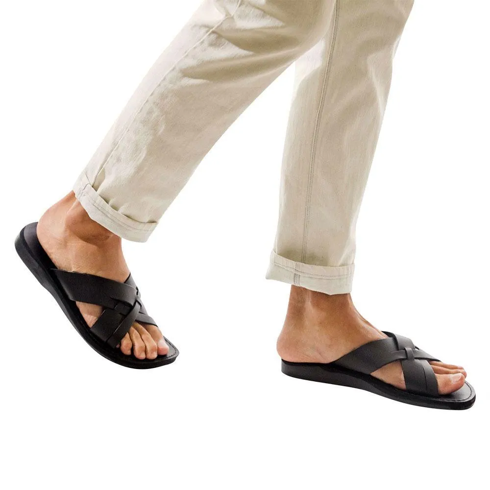 Jesse - Leather Woven Strap Sandal | Black