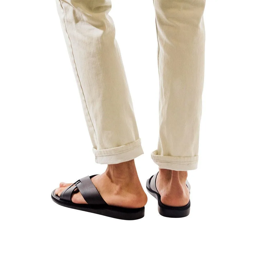 Jesse - Leather Woven Strap Sandal | Black