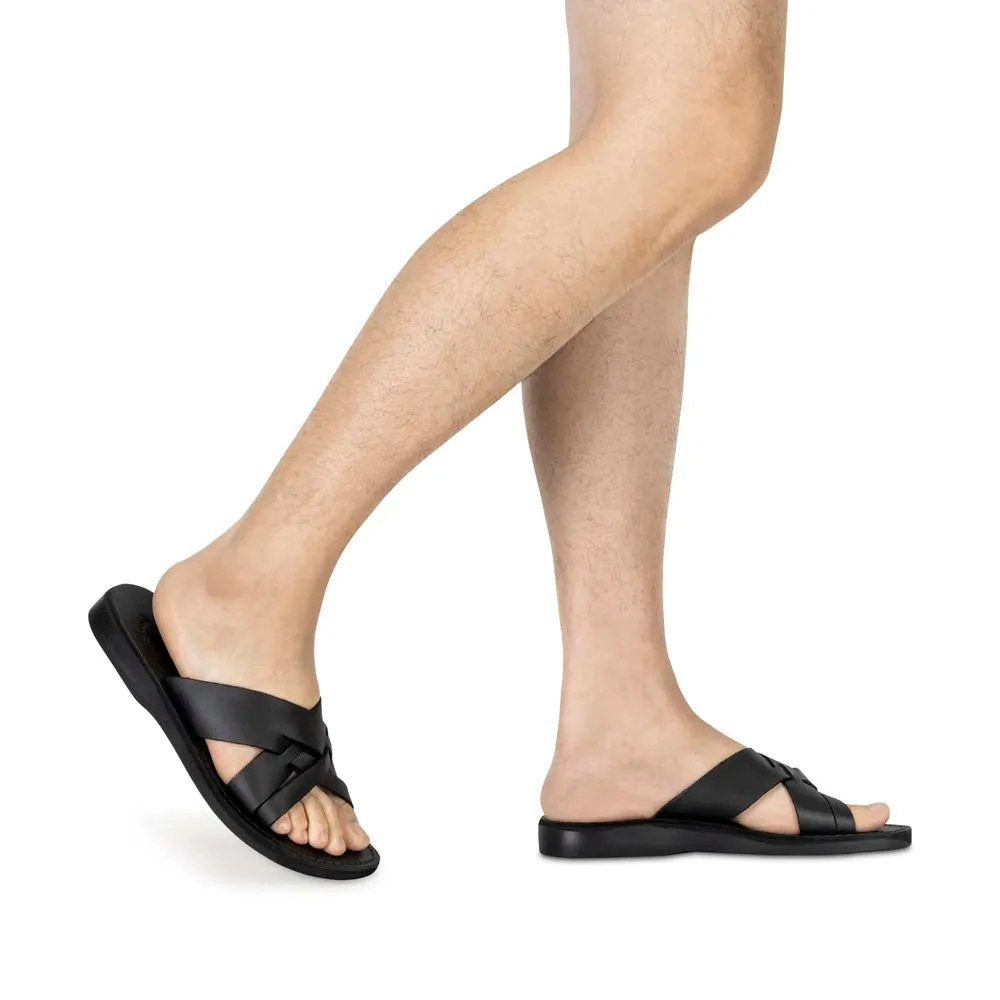 Jesse - Leather Woven Strap Sandal | Black
