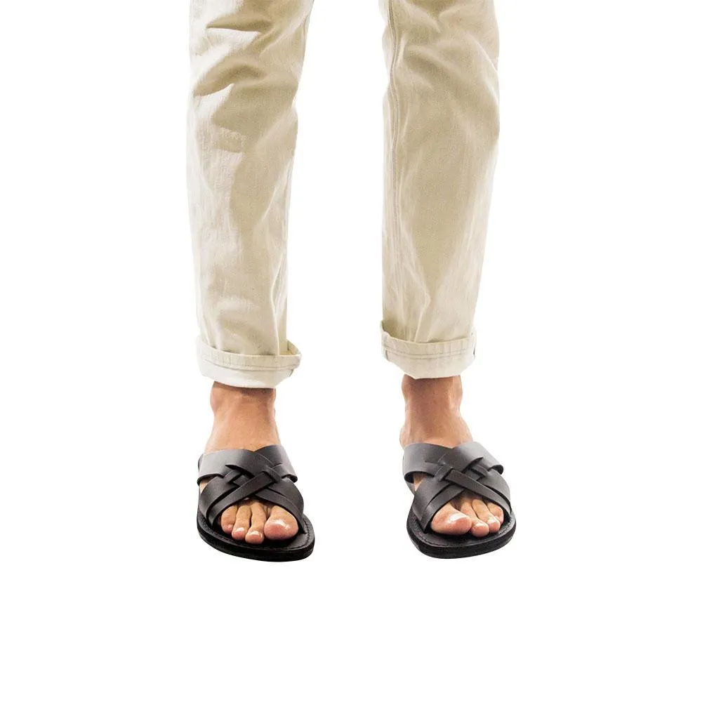 Jesse - Leather Woven Strap Sandal | Black