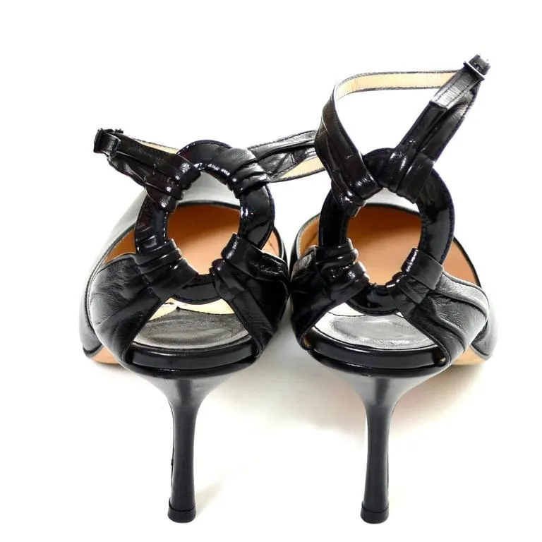 Jimmy Choo Ankle Strap Heels Black Leather Pointed Toe Shoes 40 10
