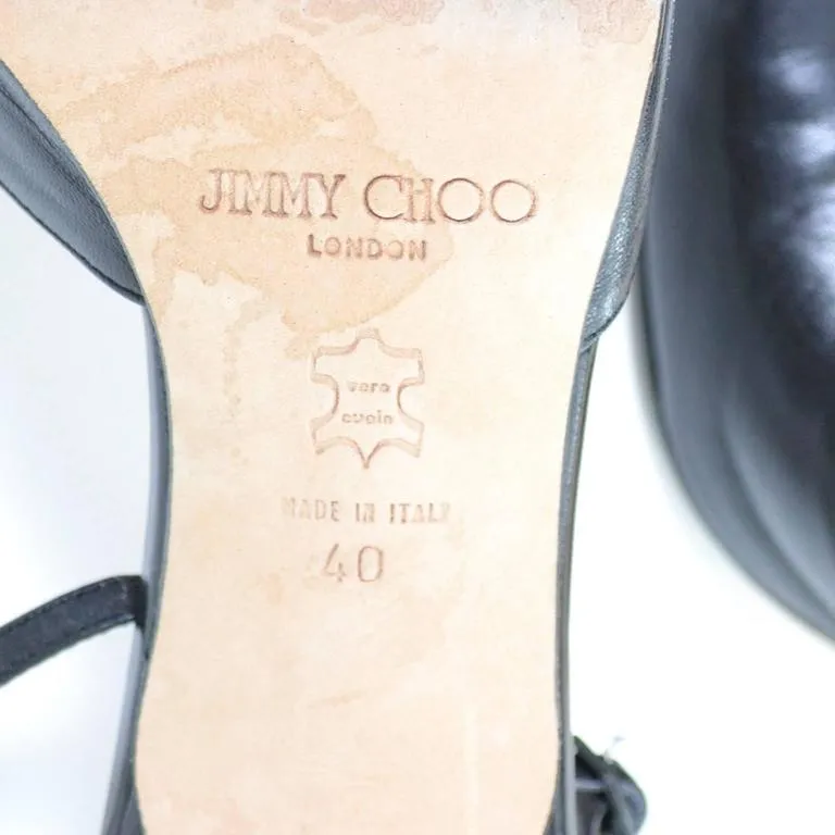Jimmy Choo Ankle Strap Heels Black Leather Pointed Toe Shoes 40 10