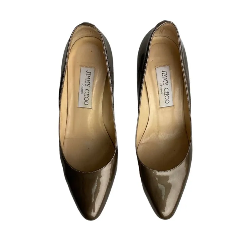JIMMY CHOO Bridget Patent Leather Round Toe Medium Heel Pumps, Size 36.5