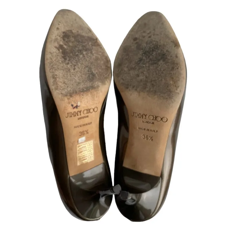 JIMMY CHOO Bridget Patent Leather Round Toe Medium Heel Pumps, Size 36.5