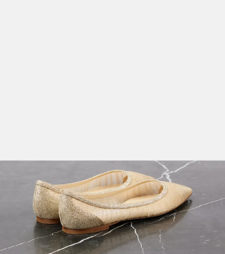 Jimmy Choo Love glitter tulle ballet flats